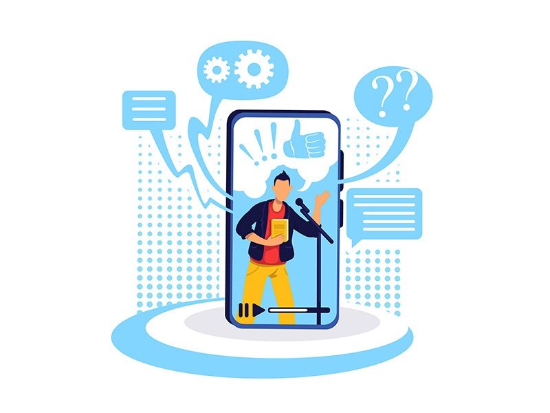 Podcast on smartphone flat concept vector illustration
