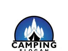 Pine trees and camping tent textured logo design vector illustration