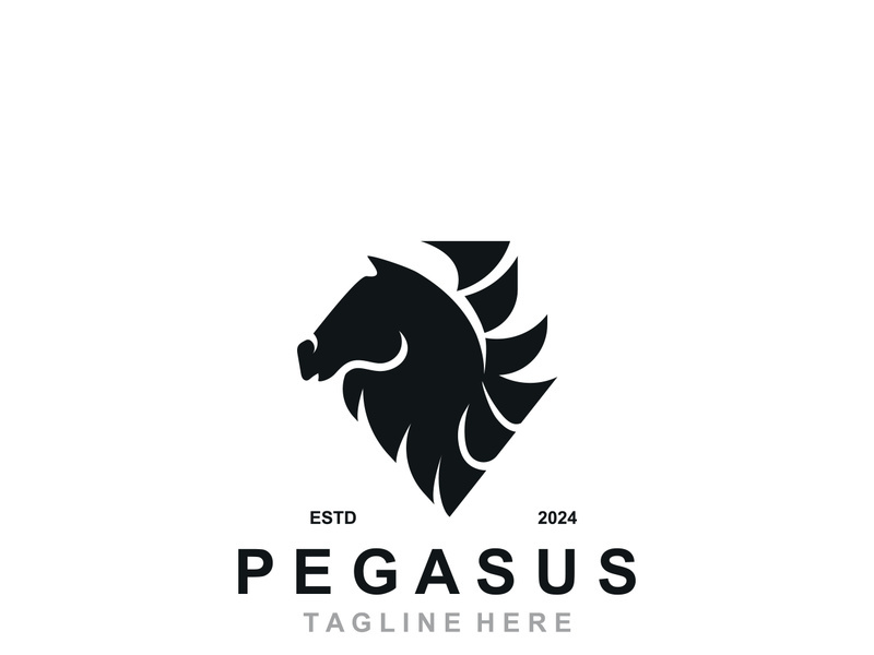 Pegasus horse Logo minimalist, Line art, Modern simple mascot, Mystic premium emblem