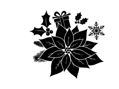 holiday poinsettia gift box vector illustration