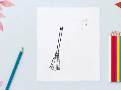 Witch broomstick icon with spider web. Halloween magic broom illustration on white background.