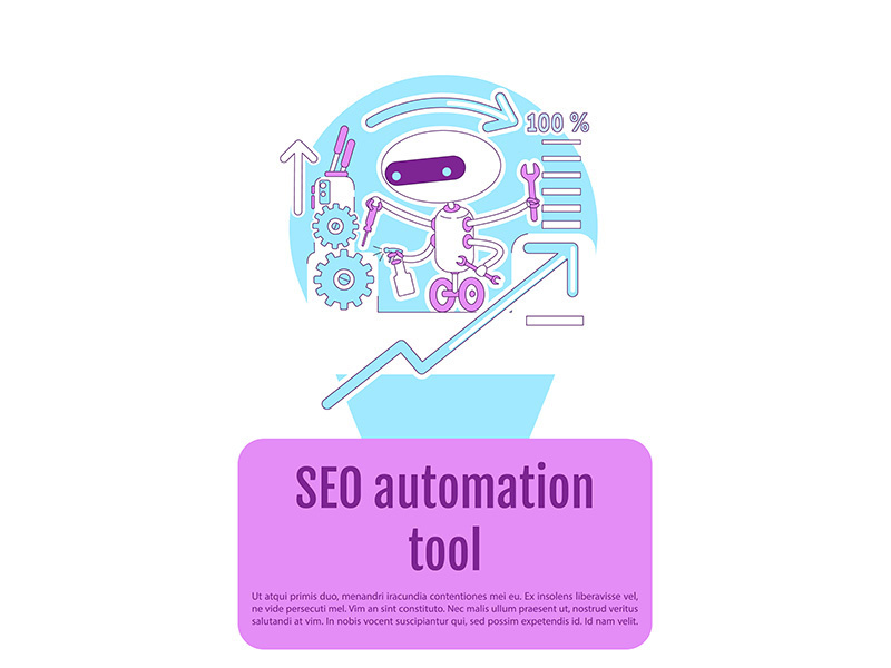 SEO automation tool poster flat silhouette vector template