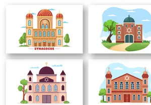 8 Synagogue Building or Jewish Temple Illustration