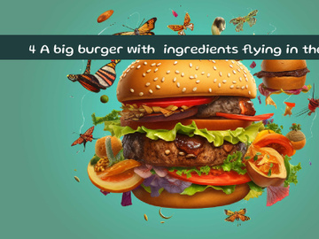 A big burger with ingredients flying in the sky preview picture