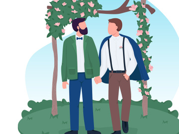 Homosexual married couple 2D vector web banner, poster preview picture