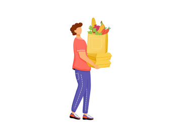 Man with organic produce, guy carrying greens flat color vector faceless character preview picture