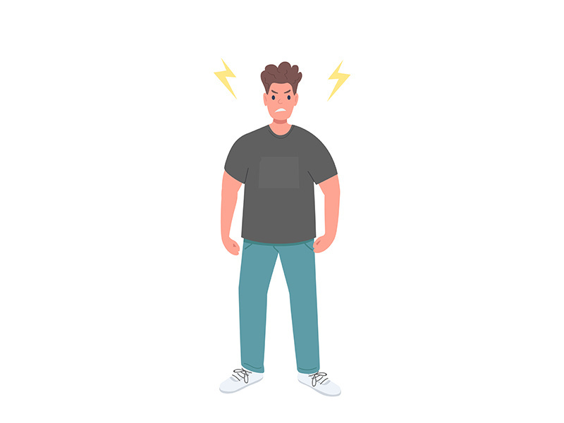 Angry caucasian male flat color vector faceless character