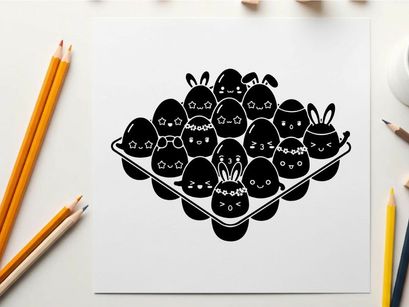 Silhouette of cute cartoon bunnies in a basket
