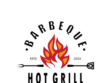 Smoke and BBQ Barbecue Vintage hot grill, with crossed flames and spatula. Logo for restaurant, badge, cafe and bar.vector preview picture