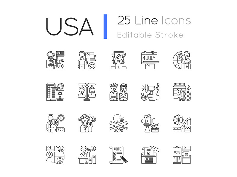 USA linear icons set