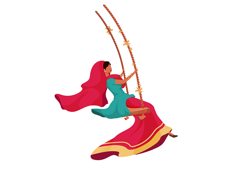 Woman in sari flat color vector faceless character