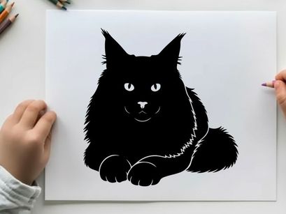 Silhouette of a black cat with a collar lying down