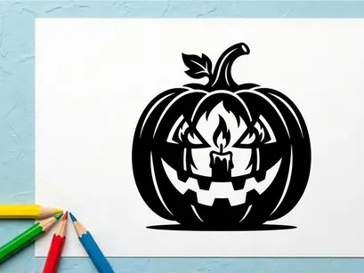 Halloween Pumpkin Jack-o'-Lantern with Carved Face and Candlelight