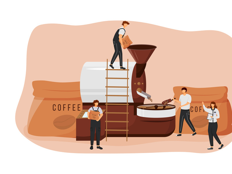 Roasting coffee beans flat concept vector illustration