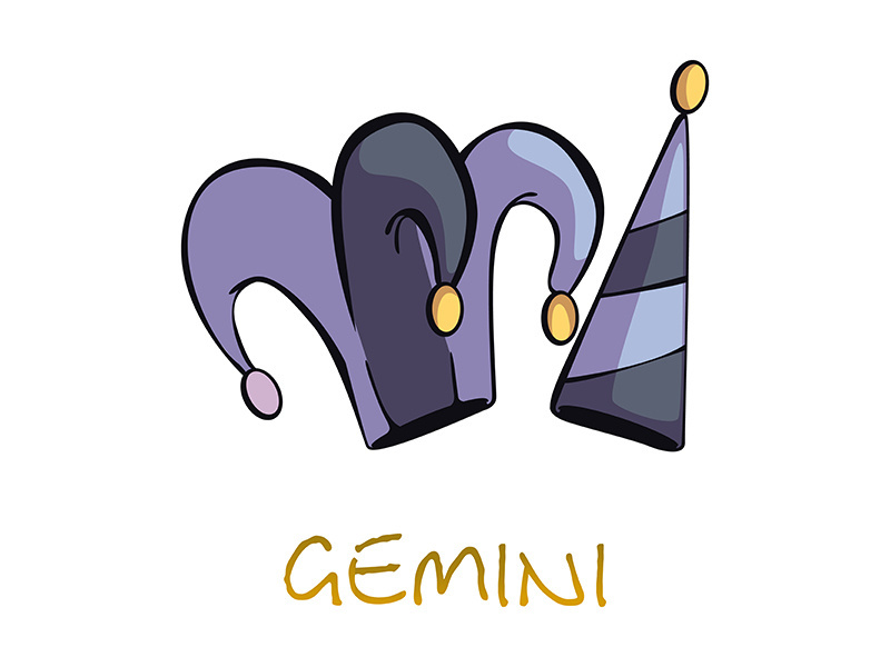Gemini zodiac sign accessory flat cartoon vector illustration