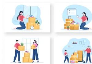 16 Home Relocation Cartoon Illustration
