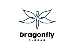 Dragonfly Logo, Flying Animal Vector, Simple Minimalist Design