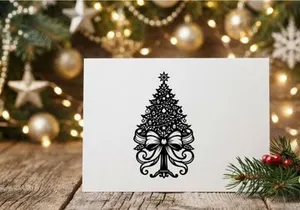 Schwarz-Weiß-Weihnachtsbaum-Illustration mit dekorativem Band und Schleife