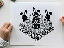 Easter celebration with bunny silhouette and decorated egg