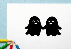 Cute Cartoon Ghosts Holding Hands for Halloween or Spooky Decor