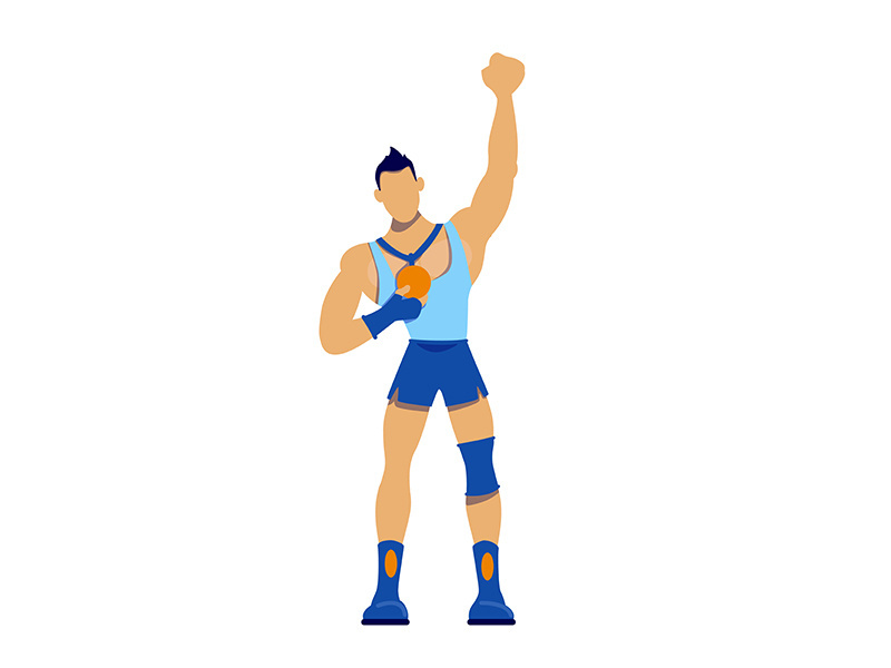 Athlete with gold medal flat color vector faceless character