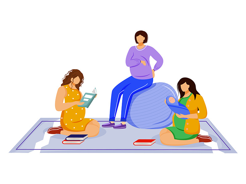 Young mother and pregnant women flat vector illustration