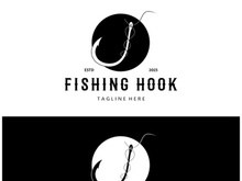 fishing hook logo design, fishing bait, fishing shop, tournament, angler, fishing community