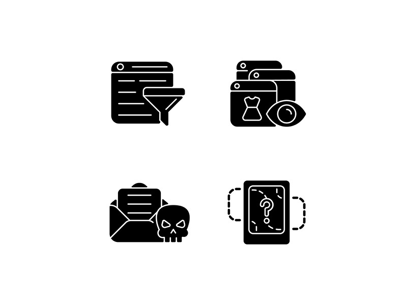 Network surveillance black glyph icons set on white space