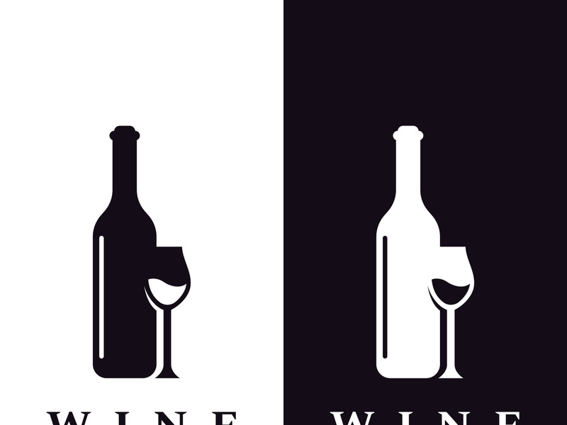 Wine logo design with wine glasses and bottles.Logos for nightclubs, bars and wine shops.