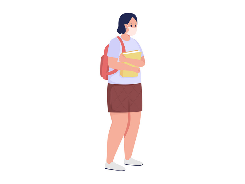 Schoolgirl with books semi flat color vector character