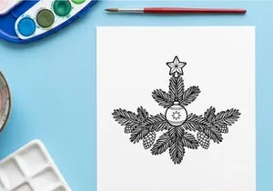 Hand-drawn Christmas wreath with star and pinecones for festive holiday decor and greeting cards