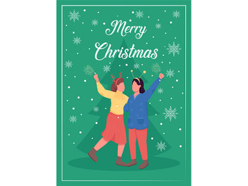 Christmas time greeting card flat vector template preview picture