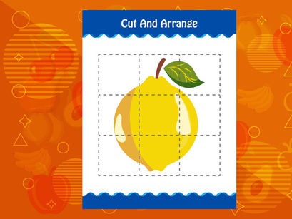 5 Pages Cut and arrange with a fruit worksheet for kids. Educational game for children