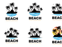 Coconut Tree And Beach Logo Desain Vector