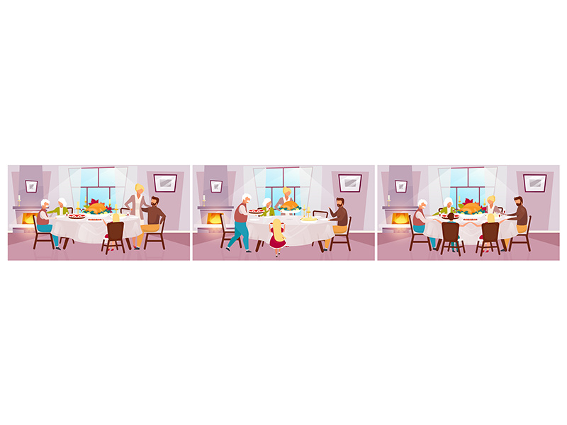 Thanksgiving day flat vector illustration set