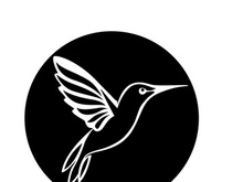 Black and white outline of a hummingbird.