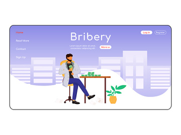 Bribery landing page flat color vector template preview picture