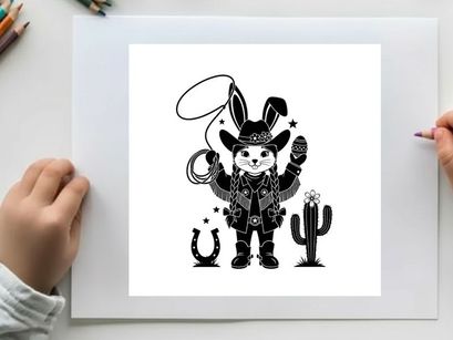 Western bunny silhouette with cowboy hat and cactus