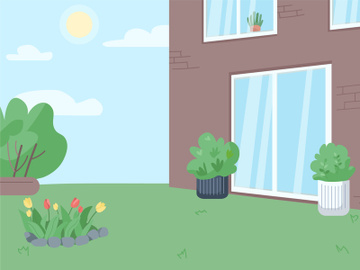 Empty backyard flat color vector illustration preview picture