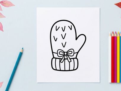 Hand-drawn Halloween oven mitt with ghost face design. Spooky kitchen accessory featuring playful cartoon spirit illustration for festive baking.