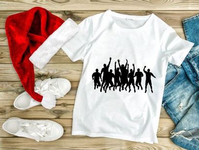 Silhouette of a group of people jumping and celebrating together in unison