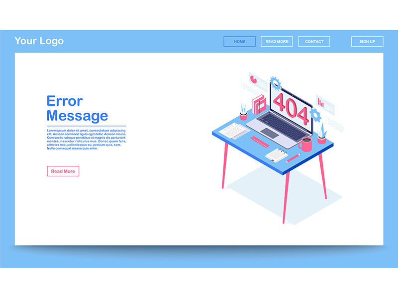 Error message isometric landing page template