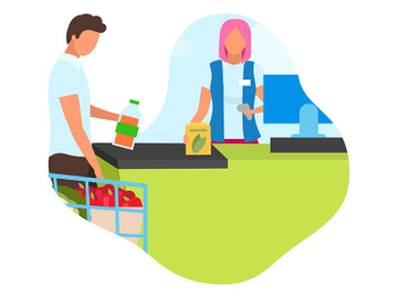 Shopping at grocery store flat concept icon preview picture
