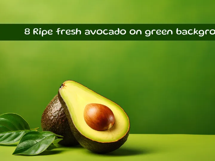 Ripe fresh avocado on green background