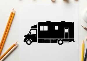 Silhouette of a large recreational vehicle or motorhome