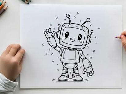Friendly robot waving hand flat design vector illustration