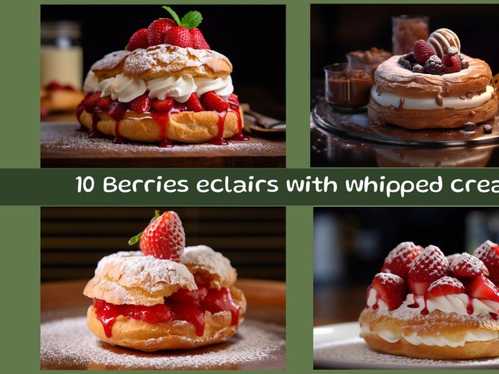 Berries eclairs with whipped cream
