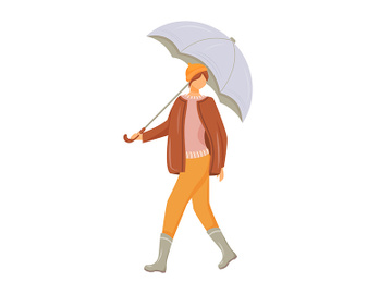 Woman in pullover and jacket flat color vector faceless character preview picture