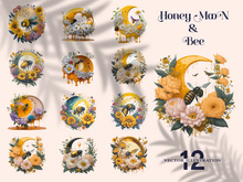 Watercolor Floral Honey Moon With Flying Bee And Sunflower, Vector Illustration Isolated In White Background.