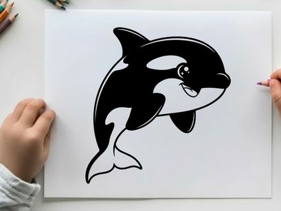 Killer whale jumping ocean vector illustration flat design